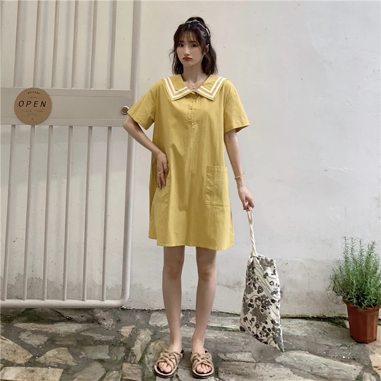high quality preppy style summer new sailor collar short sleeve pockets korean ulzzang dress fashion vestidos straight dresses
high quality preppy style summer new sailor collar short sleeve pockets korean ulzzang dress fashion vestidos straight dresses