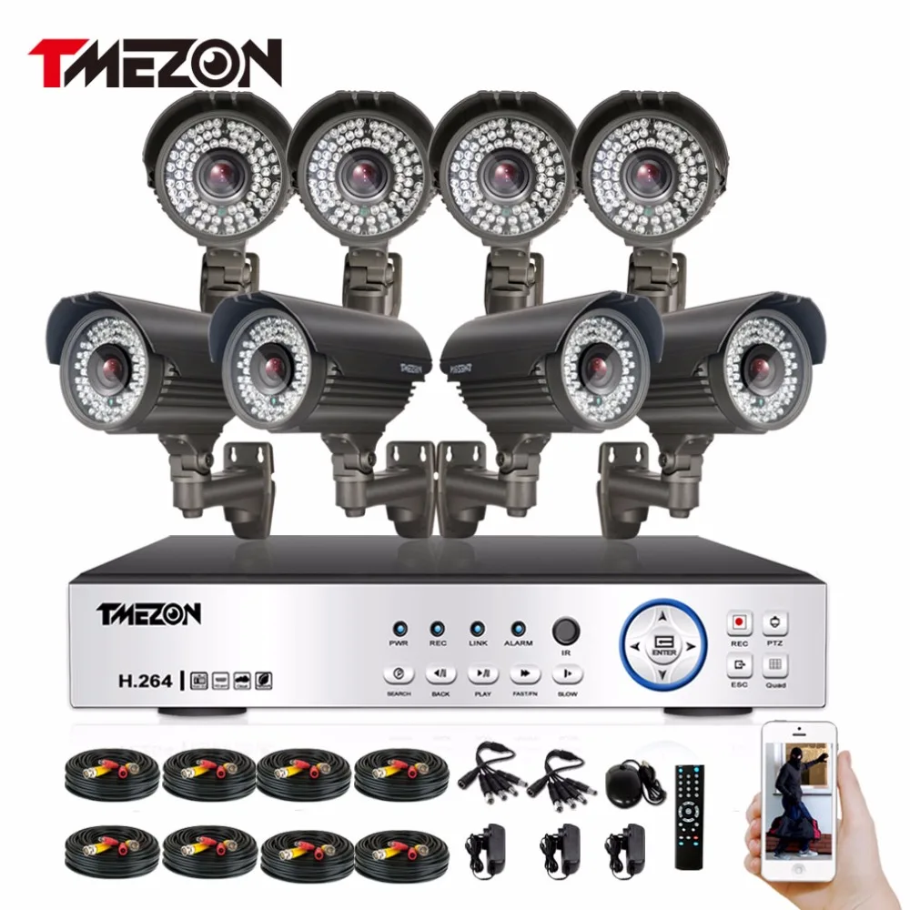 

Tmezon HD Full 1080P 8CH DVR NVR HVR Security Surveillance CCTV System 8pcs 1080P 2.0MP Camera Zoom 2.8-12mm Lens With 72 Leds