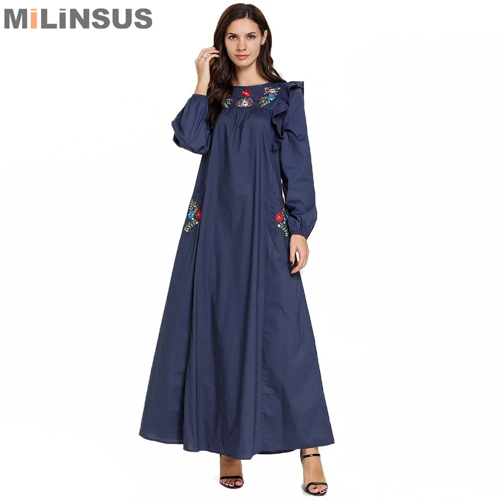 Milinsus embroidery Women Plus Size M-4XL Dress pocket flower Long sleeve maxi muslim dresses islamic abaya womens clothing
Milinsus embroidery Women Plus Size M-4XL Dress pocket flower Long sleeve maxi muslim dresses islamic abaya womens clothing