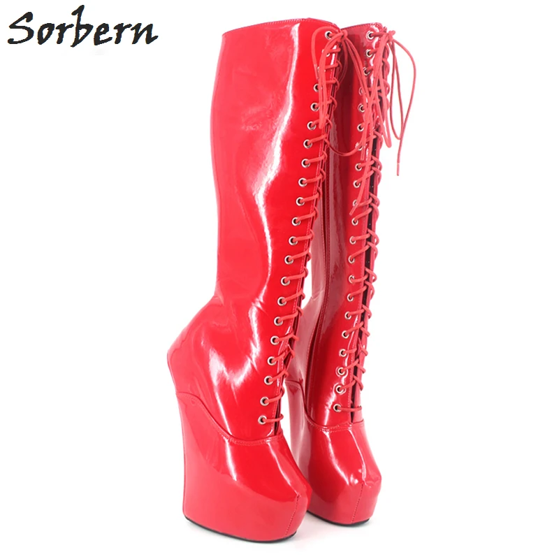 Sorbern Wine Red  Ankle Boots Wedge High Heels Platform Shoes Women Plus Size Comfortable Heels Punk Boots Black Platform Boots