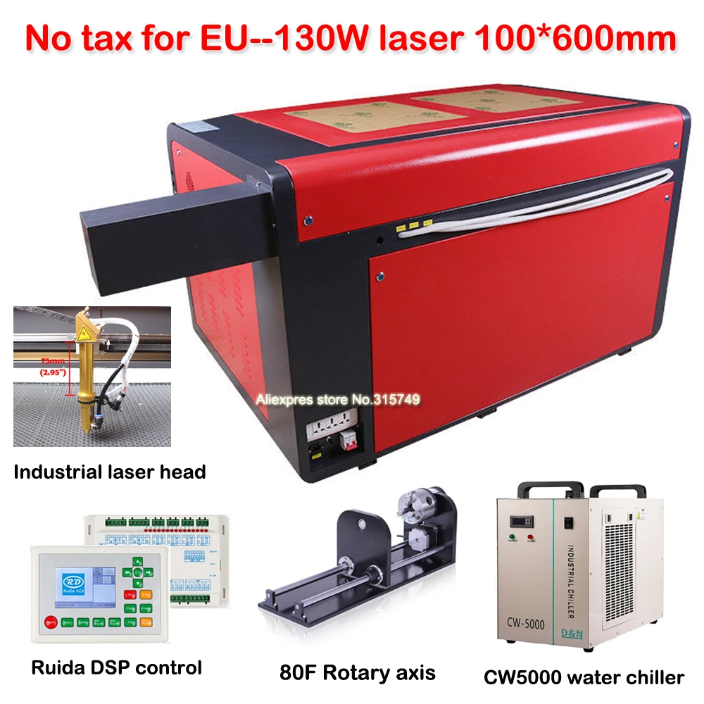 No tax for EU 130W Mini Laser engraver Cutter Machine 1000*600mm Laser printer engraver &CW5000 Water Chiller&Linear Guide DSP
No tax for EU 130W Mini Laser engraver Cutter Machine 1000*600mm Laser printer engraver &CW5000 Water Chiller&Linear Guide DSP