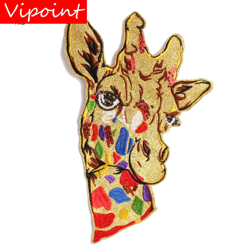 

VIPOINT embroidery Sequins big deer patches animal patches badges applique patches for clothing JW-20