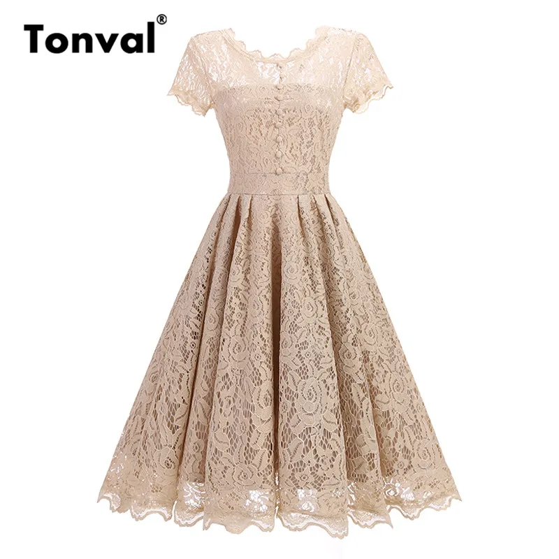 Tonval Vintage Lace Elegant Pleated Dress Women Short Sleeve Backless Party Sexy Dress Retro Summer Ladies Dresses
Tonval Vintage Lace Elegant Pleated Dress Women Short Sleeve Backless Party Sexy Dress Retro Summer Ladies Dresses