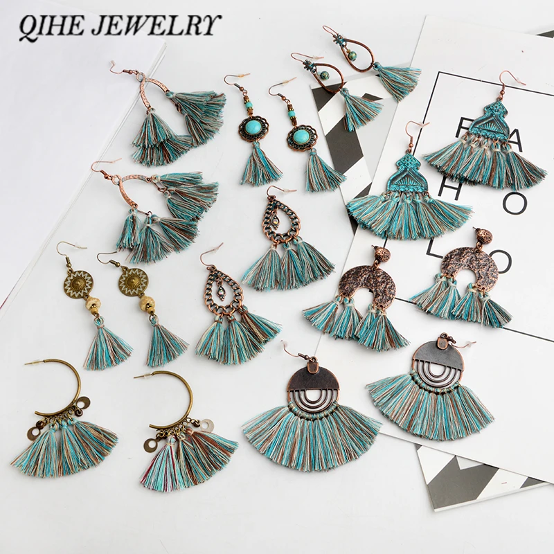 Tassel earrings Blue Green Rustic Teardrop Round Moon Irregular Geometric Silk Fringe Tassel Earrings Charm Boho Jewelry
Tassel earrings Blue Green Rustic Teardrop Round Moon Irregular Geometric Silk Fringe Tassel Earrings Charm Boho Jewelry