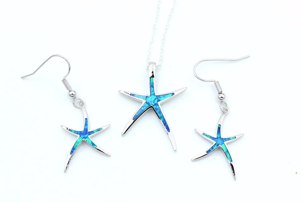 Дизайнерские комплекты украшений Sea World с голубым/белым огненным опалом ожерелье