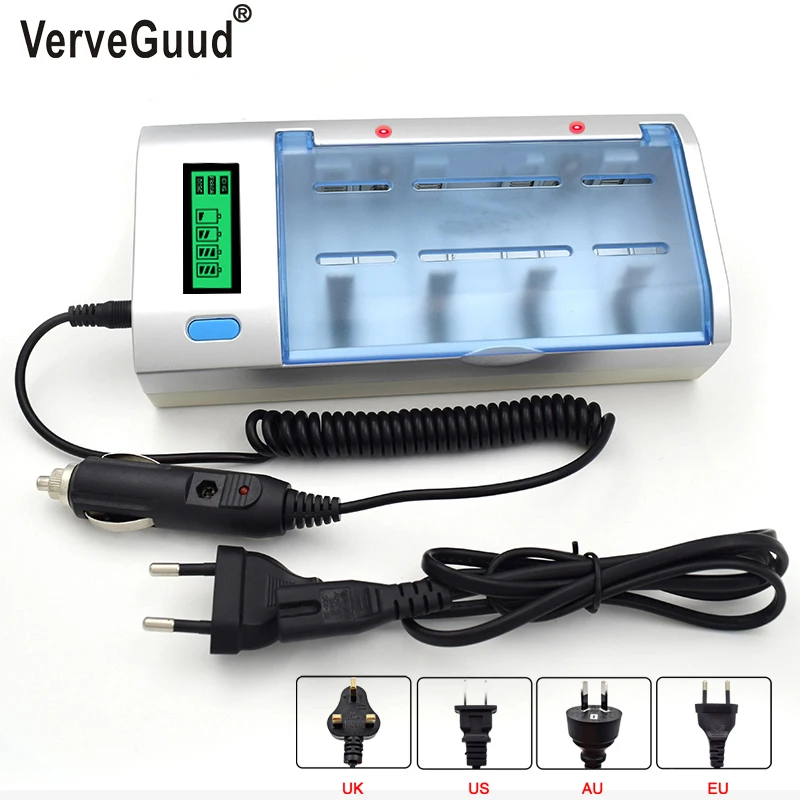 

VerveGuud Multi Usage Intelligent LCD Display Battery Charger For NiCd NiMh AA/AAA/SC/C/D 6F22 9V Rechargeable Batteries
