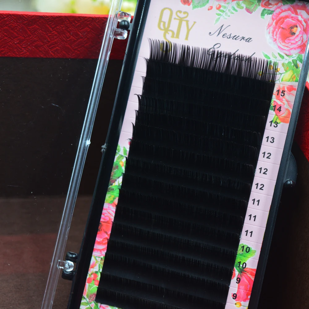 

QSTY 16rows/case,7~15mm mix in one tray, synthetic mink,natural mink,individual eyelash extension makeup cilia professional