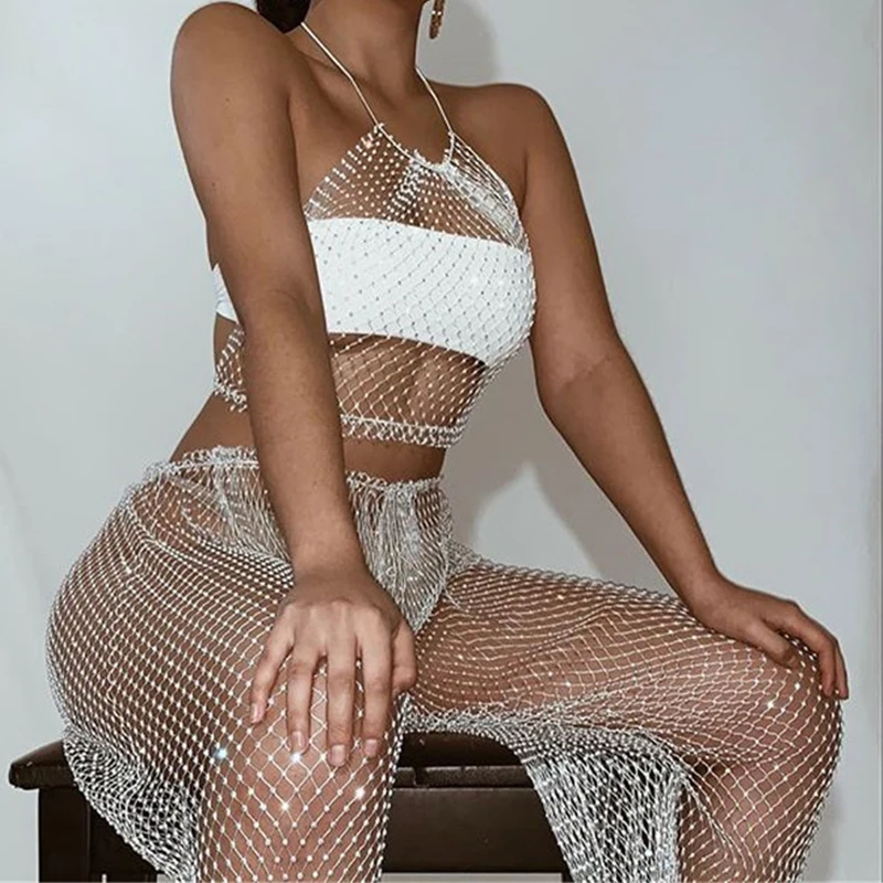 Sexy Bling diamond Summer bodysuit women beach perspective Two piece Mesh Hollow Sparkling body mujer Night club party jumpsuit
Sexy Bling diamond Summer bodysuit women beach perspective Two piece Mesh Hollow Sparkling body mujer Night club party jumpsuit