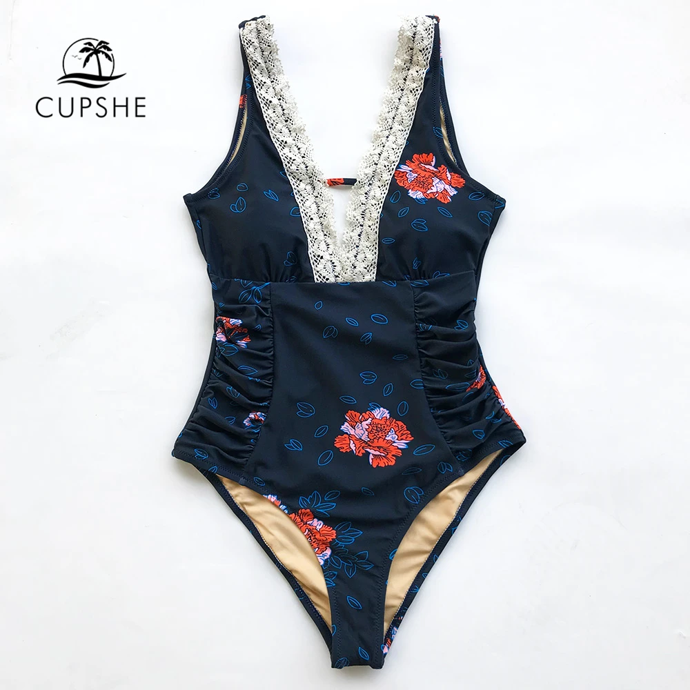 CUPSHE Navy Blue Flora Print Lace One-piece Swimsuit Women V-neck Shirring Backless Monokinis 2019 Beach Bathing Suit Swimwear
CUPSHE Navy Blue Flora Print Lace One-piece Swimsuit Women V-neck Shirring Backless Monokinis 2019 Beach Bathing Suit Swimwear