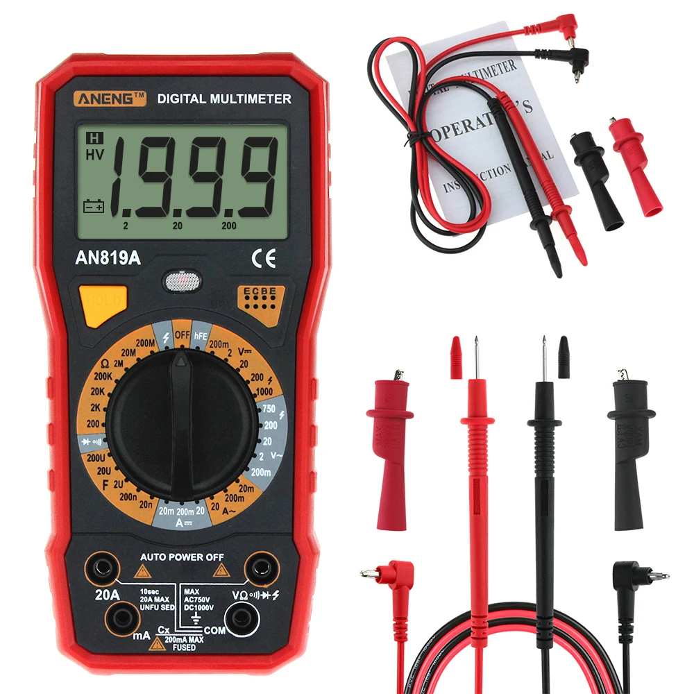 AN819A Digital Multimeter 1999 Counts Backlight LCD Portable Multimeter Voltmeter Ammeter AC DC Ammeter Auto Meter Tester
AN819A Digital Multimeter 1999 Counts Backlight LCD Portable Multimeter Voltmeter Ammeter AC DC Ammeter Auto Meter Tester