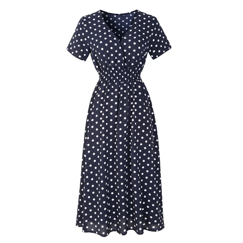 Womens V Neck Holiday Dots Print Dress Ladies Short Sleeve Party Dress Women fashion Dot Dress party Casual Dress women #510
Womens V Neck Holiday Dots Print Dress Ladies Short Sleeve Party Dress Women fashion Dot Dress party Casual Dress women #510