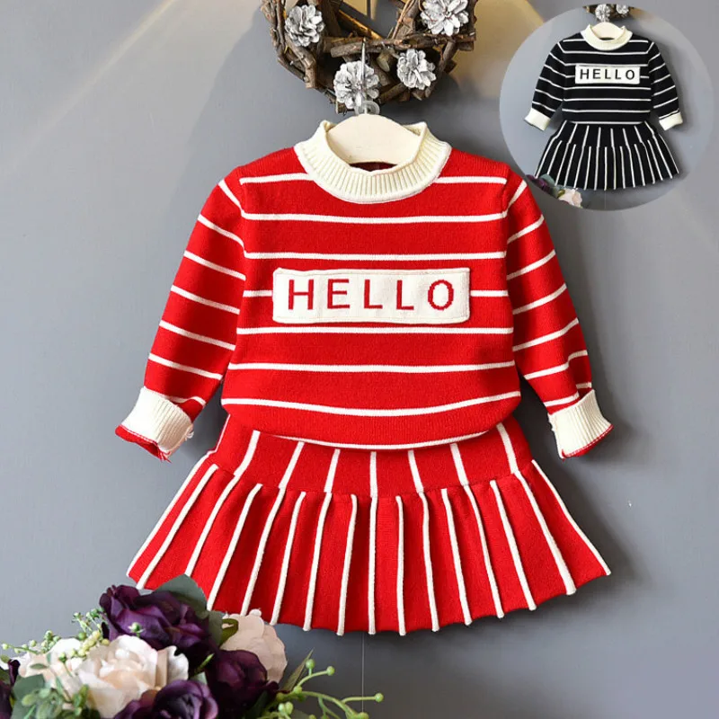 Spring Autumn Kids Clothing Sets Girl Striped Sweater Tops Skirt Set Suits Kid Clothes Set Girls Letter Print Tracksuits CC191
Spring Autumn Kids Clothing Sets Girl Striped Sweater Tops Skirt Set Suits Kid Clothes Set Girls Letter Print Tracksuits CC191