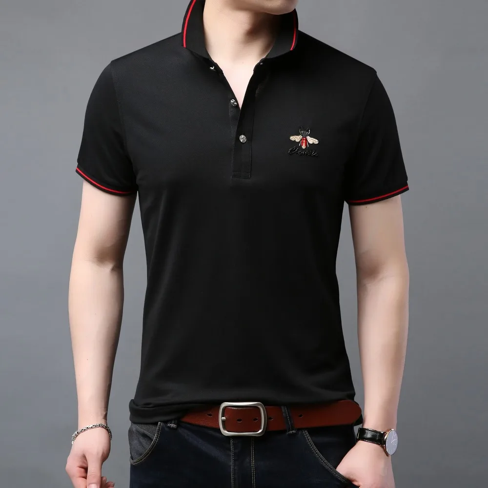 

Famous Brand Man Polo Shirt Men Cotton Breathable 2019 Summer New Designer Business Solid Short Sleeve polos F19888