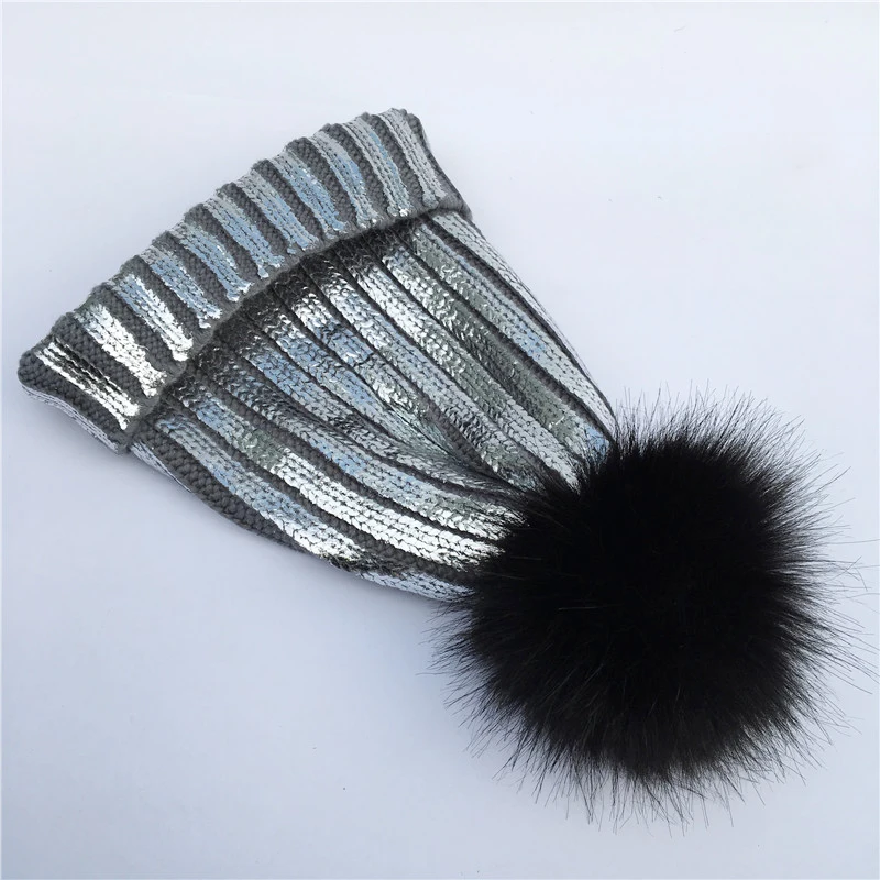 New Fashion Women Warm Shiny Metallic Color Skull Cap Knitted Crochet With Pompom Beanie Winter Wool Beanies Outdoor Ski | Аксессуары