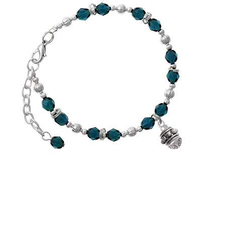 Silvertone Large Bullets Spacer Spinner Navy Blue Beaded Bracelet