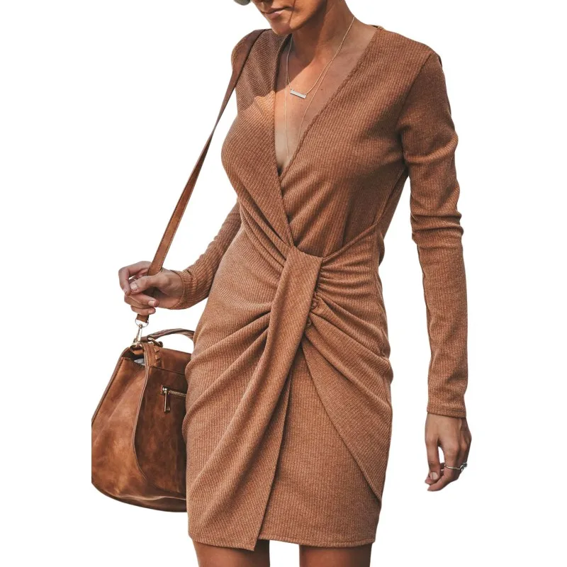 YSMARKET New Arrival Women Dresses Brown Deep V Neck Long Sleeve Ribbed Twist Mini Dress Sexy Club Wear Casual Clothes E220541
YSMARKET New Arrival Women Dresses Brown Deep V Neck Long Sleeve Ribbed Twist Mini Dress Sexy Club Wear Casual Clothes E220541