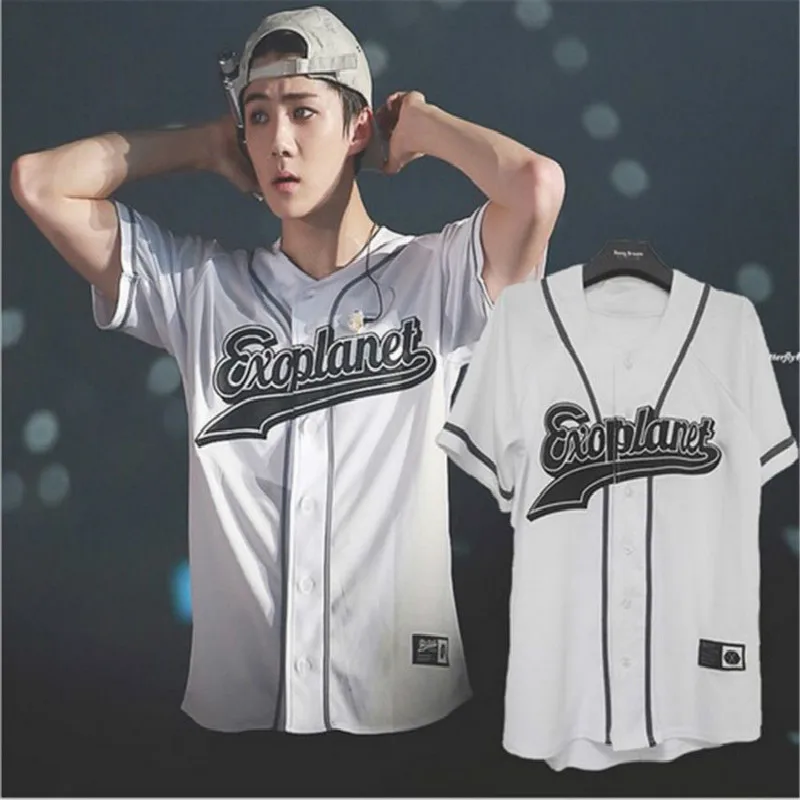 Эксо планеты 3 экзордиум футболка в Сеуле KPOP унисекс пуговицы Baekhyun 2019 летние топы