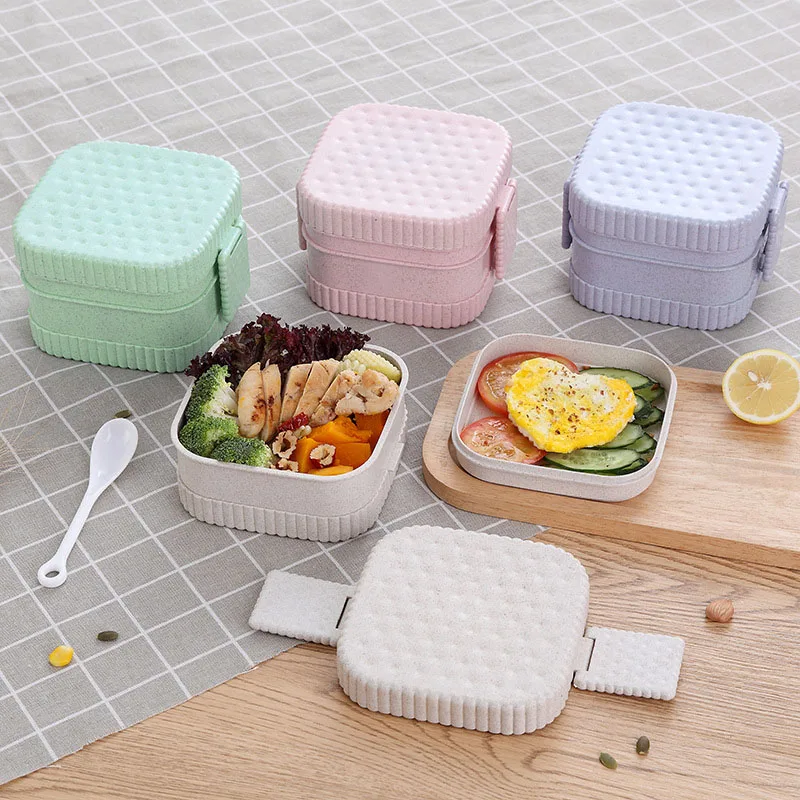 650ml School Lunch Box For Kids Japanese Bento Boxes Wheat Straw Box For Meal Prep Lunch Box Containers With Compartments