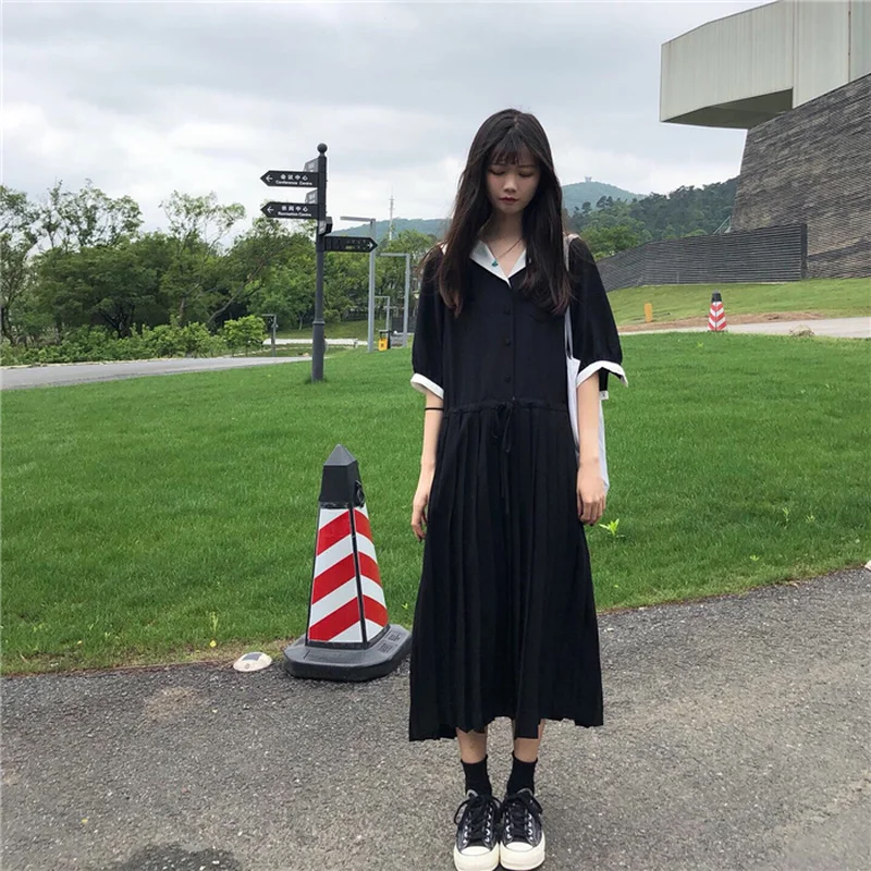 Sailor Collar Preppy Style korean ulzzang Dress Women Summer Loose panelled waist lace up Harajuku black draped long Dresses ins
Sailor Collar Preppy Style korean ulzzang Dress Women Summer Loose panelled waist lace up Harajuku black draped long Dresses ins