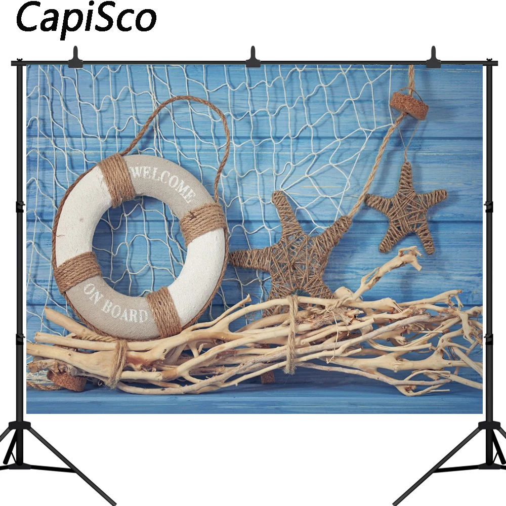 Виниловый фон для фотосъемки новорожденных детей Capisco летний голубой темно-синий
