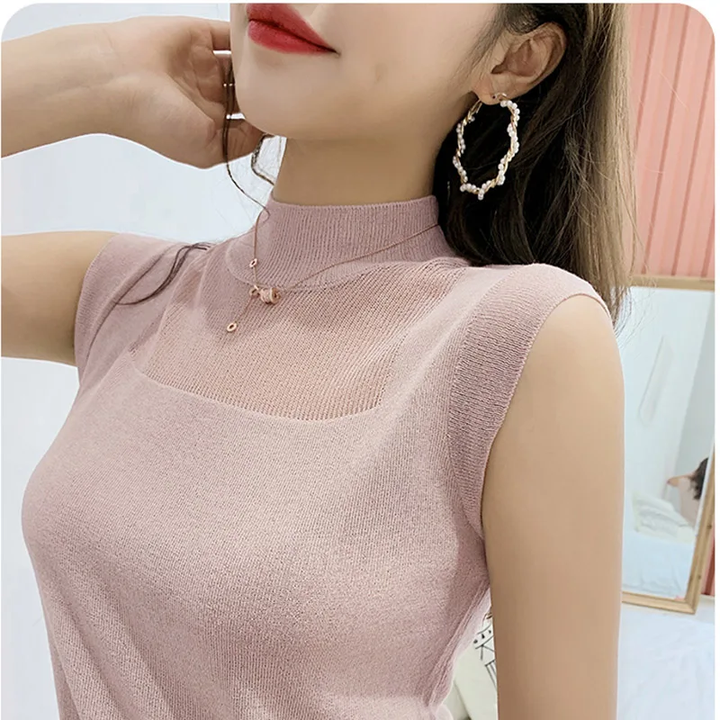 Half High Collar Sexy Tank Tops Women Sleeveless Knitted Vest Female Elasticity Solid Slim Pullover 2020 Summer Solid Bottoming
Half High Collar Sexy Tank Tops Women Sleeveless Knitted Vest Female Elasticity Solid Slim Pullover 2020 Summer Solid Bottoming