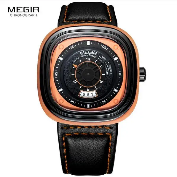 Megir Mens Black Leather Strap Square Dial Quartz Wrist Watch with Date Calendar for Men Orange Blue 2027 Megir Mens Black Leather Strap Square Dial Quartz Wrist Watch with Date Calendar for Men Orange Blue 2027<br><br>Aliexpress