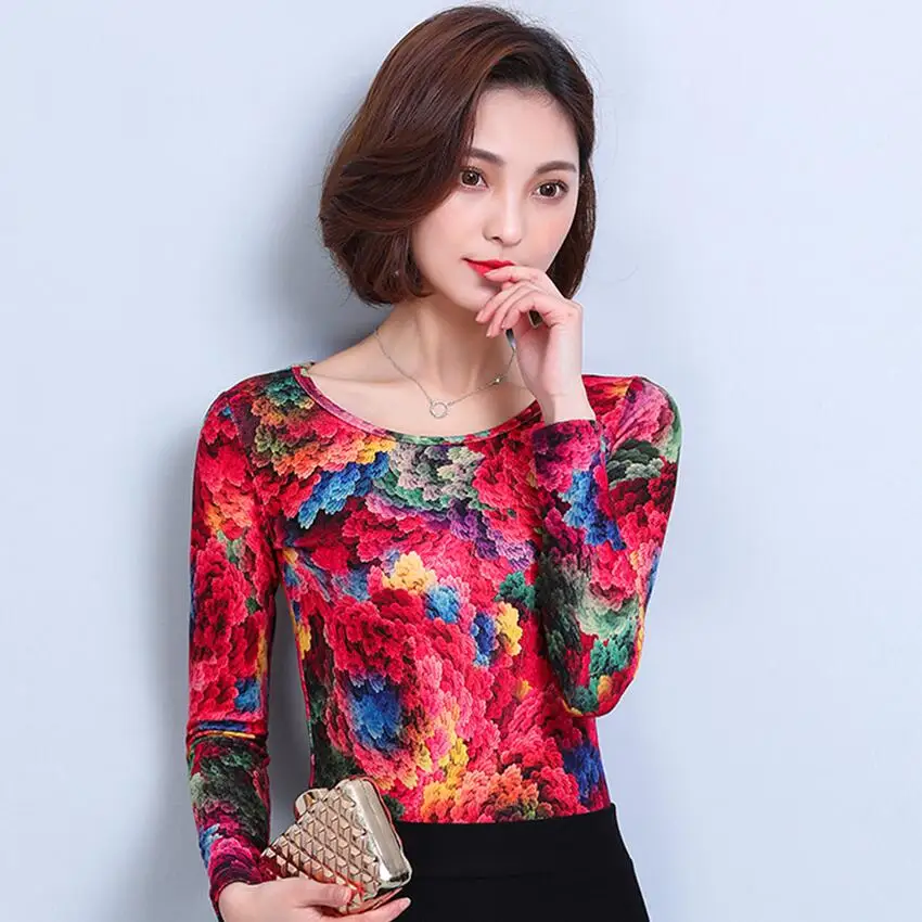 Autumn winter Women Shirt Elegant Floral printing t-shirt Long Sleeves Women Tops Plus Size Blusas camisa feminina t shirt 5XL
Autumn winter Women Shirt Elegant Floral printing t-shirt Long Sleeves Women Tops Plus Size Blusas camisa feminina t shirt 5XL