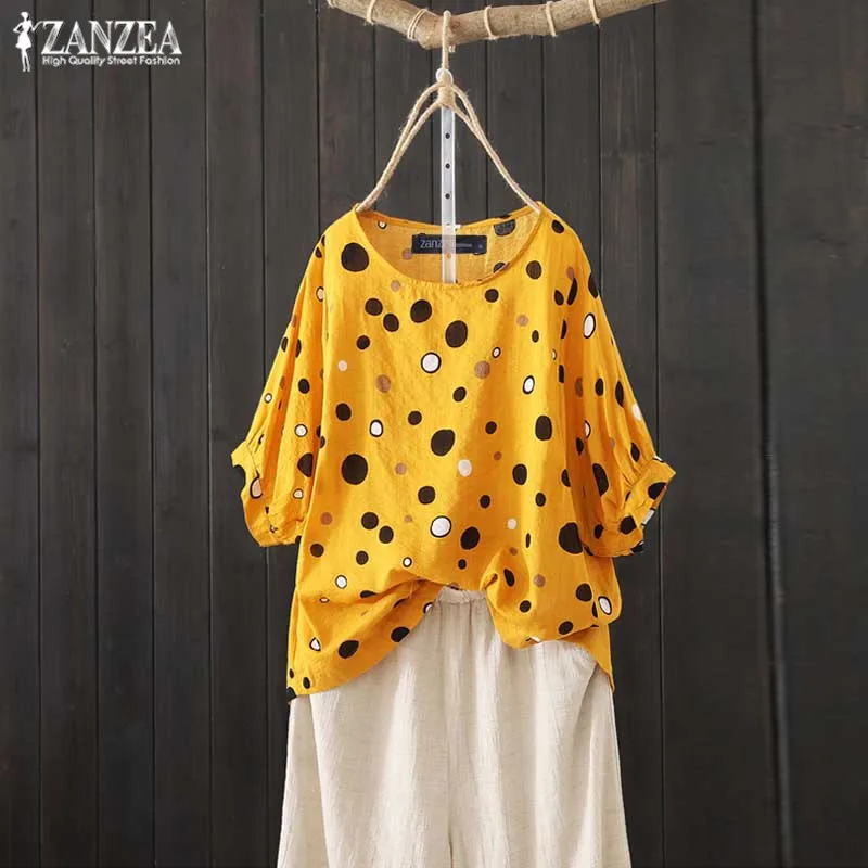 2019 ZANZEA Women Short Lantern Sleeve Shirts Summer Casual O Neck Printed Blouse Vintage Polka Dot Tunic Tops Female Blusas
2019 ZANZEA Women Short Lantern Sleeve Shirts Summer Casual O Neck Printed Blouse Vintage Polka Dot Tunic Tops Female Blusas