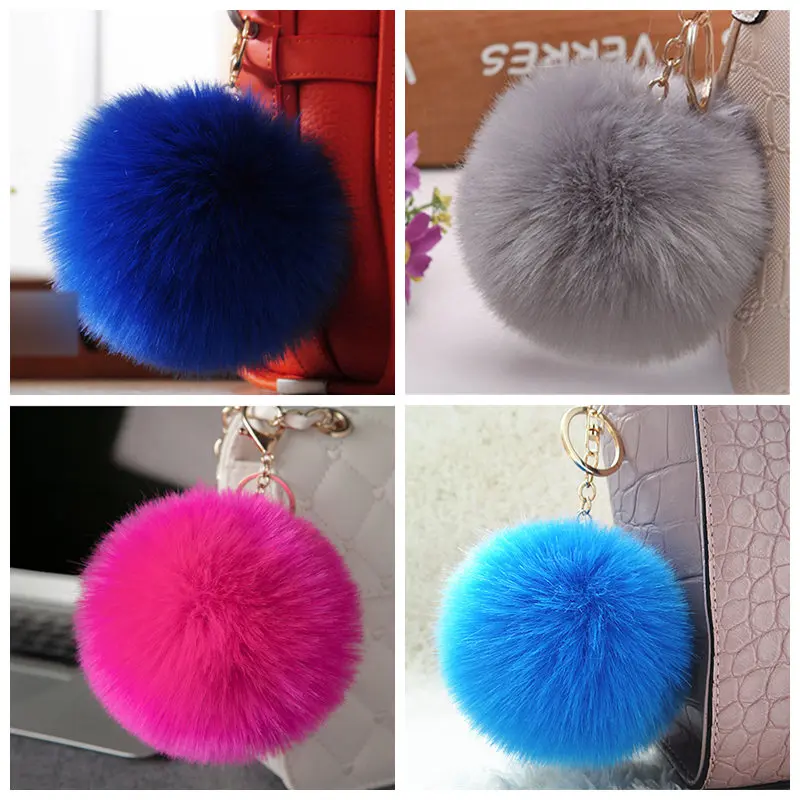 

New Fur Pom Pom Keychains fourrure fluffy Bag Charms Fake Rabbit fur ball key chain porte clef pompom de bunny keychain Keyring