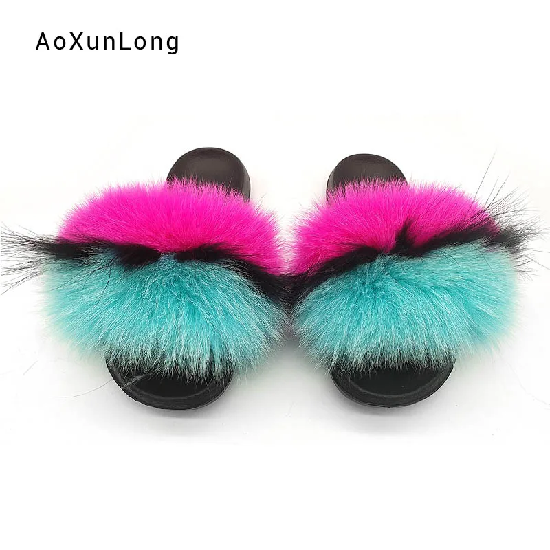 Natural 100% Fox Fur Slippers for Women Fashion Rainbow Striped Color Ladies Home Indoor Sandals Female Non-slip Slippers
Natural 100% Fox Fur Slippers for Women Fashion Rainbow Striped Color Ladies Home Indoor Sandals Female Non-slip Slippers