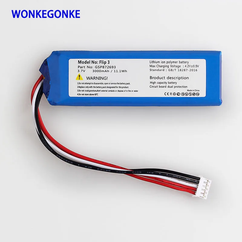 WONKEGONKE battery for JBL Flip 3 Flip 3 GRAY GSP872693 P763098 03 batteries Batterie tracking number
WONKEGONKE battery for JBL Flip 3 Flip 3 GRAY GSP872693 P763098 03 batteries Batterie tracking number