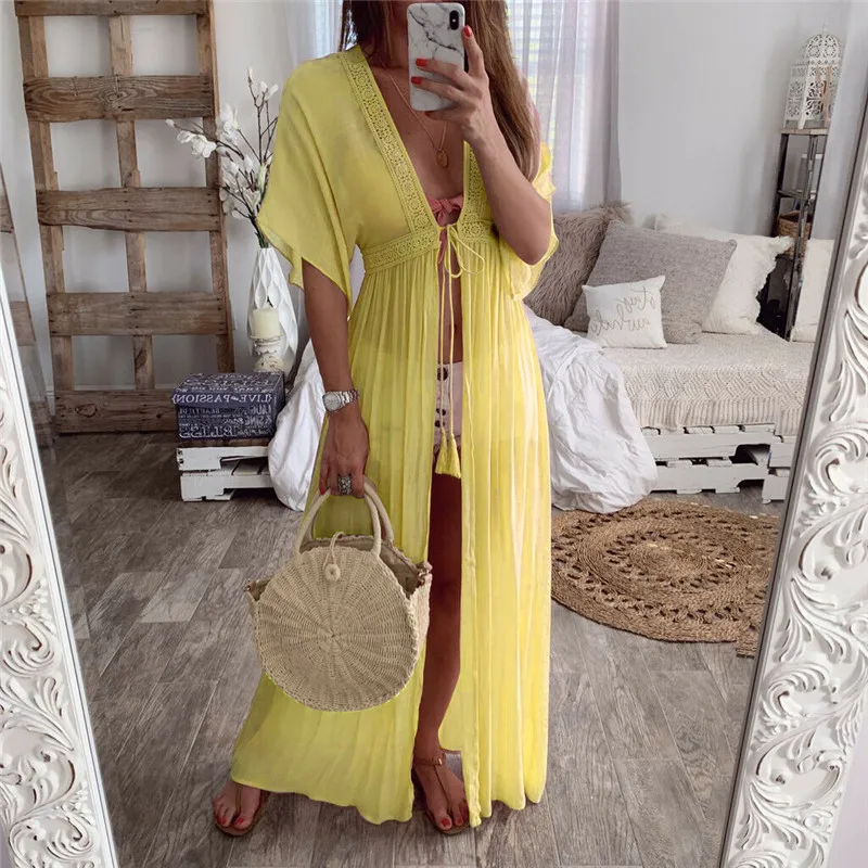 Women's Summer Chiffon Bikini Cover Up Long Ruffles Sleeves Swimwear Solid Color Bathing Suit New Sexy Sunscreen Beach Dress Hot
Women's Summer Chiffon Bikini Cover Up Long Ruffles Sleeves Swimwear Solid Color Bathing Suit New Sexy Sunscreen Beach Dress Hot