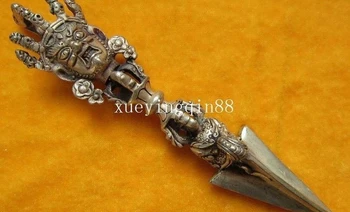 6"Tibet Buddhism silver Dorje Vajra Ax Phurpa Dagger Mahakala buddha head statue
6"Tibet Buddhism silver Dorje Vajra Ax Phurpa Dagger Mahakala buddha head statue