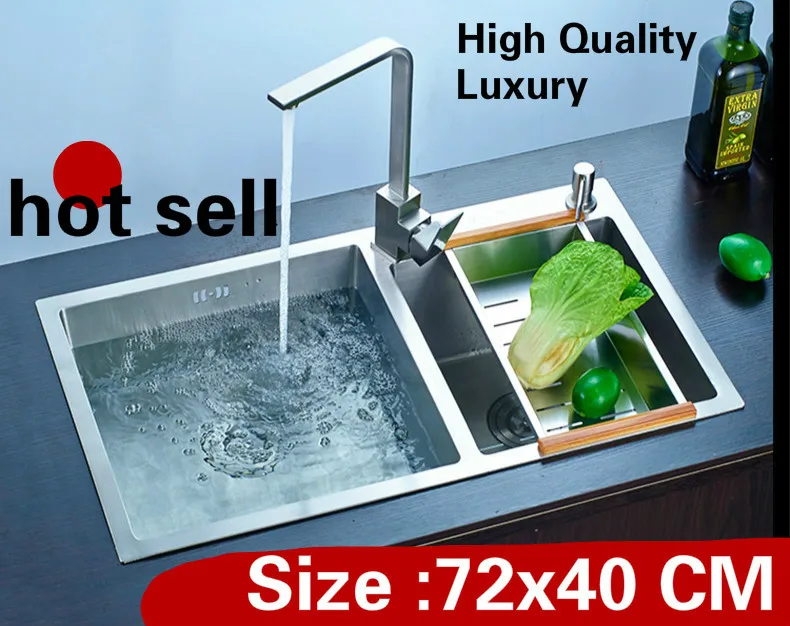 

Free shipping Apartment kitchen manual sink double groove multifunction do the dishes 304 stainless steel hot sell 72x40 CM