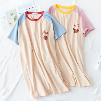 New women's sweet nightgowns pink blue color patchwork with cute strawberry sleep dress softy cotton for ladies
New women's sweet nightgowns pink blue color patchwork with cute strawberry sleep dress softy cotton for ladies