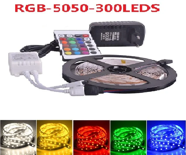 5M/Roll RGB LED Strip light 5050 SMD 300LEDs 60LEDs/M Christmas Garland Light + 24 Key IR Controller + 12V 3A Power adapter
5M/Roll RGB LED Strip light 5050 SMD 300LEDs 60LEDs/M Christmas Garland Light + 24 Key IR Controller + 12V 3A Power adapter