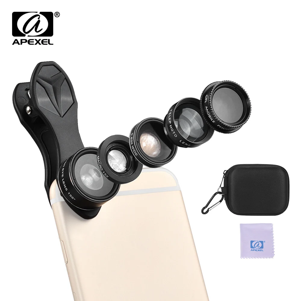 APEXEL APL-DG5H 5 in 1 Lens Kit 0.63X Wide Angle Lens 15X Macro Lens 2X Telescope CPL Lenses for iPhone Samsung Huawei Xiaomi
APEXEL APL-DG5H 5 in 1 Lens Kit 0.63X Wide Angle Lens 15X Macro Lens 2X Telescope CPL Lenses for iPhone Samsung Huawei Xiaomi