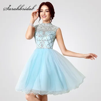 Glitter Crystal in Stock Cocktail Dresses Sky Blue Tulle High Neck Short Prom Gown For Graduation Homecoming Party Dress OS199
Glitter Crystal in Stock Cocktail Dresses Sky Blue Tulle High Neck Short Prom Gown For Graduation Homecoming Party Dress OS199
