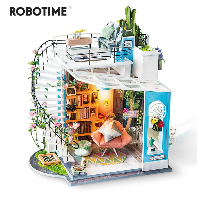 

Robotime New DIY Dora's Loft with Furniture Children Adult Miniature Wooden Doll House Model Building Kits Dollhouse Toy DG12
