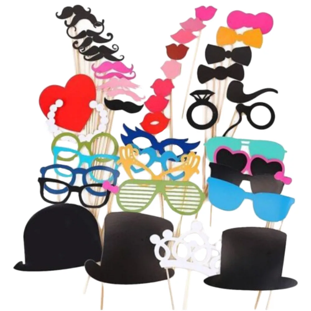 Image 44 Pcs Set Christmas Mask Props Used For Photo Taking Different Props Wedding Hats Elk Horn Glasses Pipe Mustache Model Mask