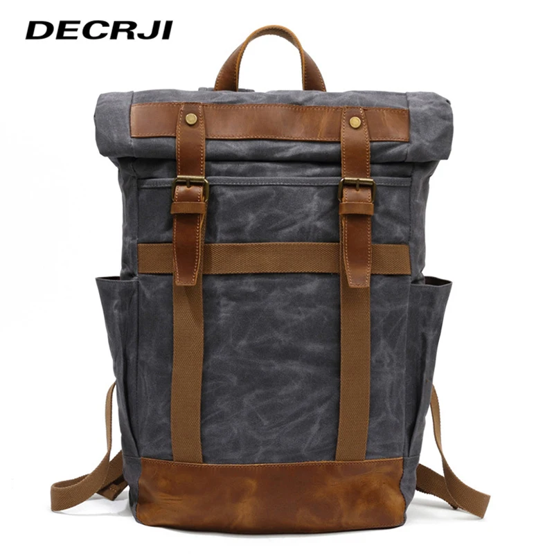 Фото Вместительный дорожный мужской рюкзак DECRJI Холщовый ранец для ноутбука | Мужские рюкзаки (32939782089)