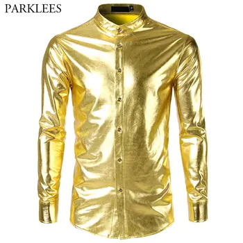 Men's Hipster Mandarin Collar Nightclub Shirt 2018 Brand New Slim Fit Bling Shiny Gold Disco Dance Tops Costume Party Clubwear
Men's Hipster Mandarin Collar Nightclub Shirt 2018 Brand New Slim Fit Bling Shiny Gold Disco Dance Tops Costume Party Clubwear