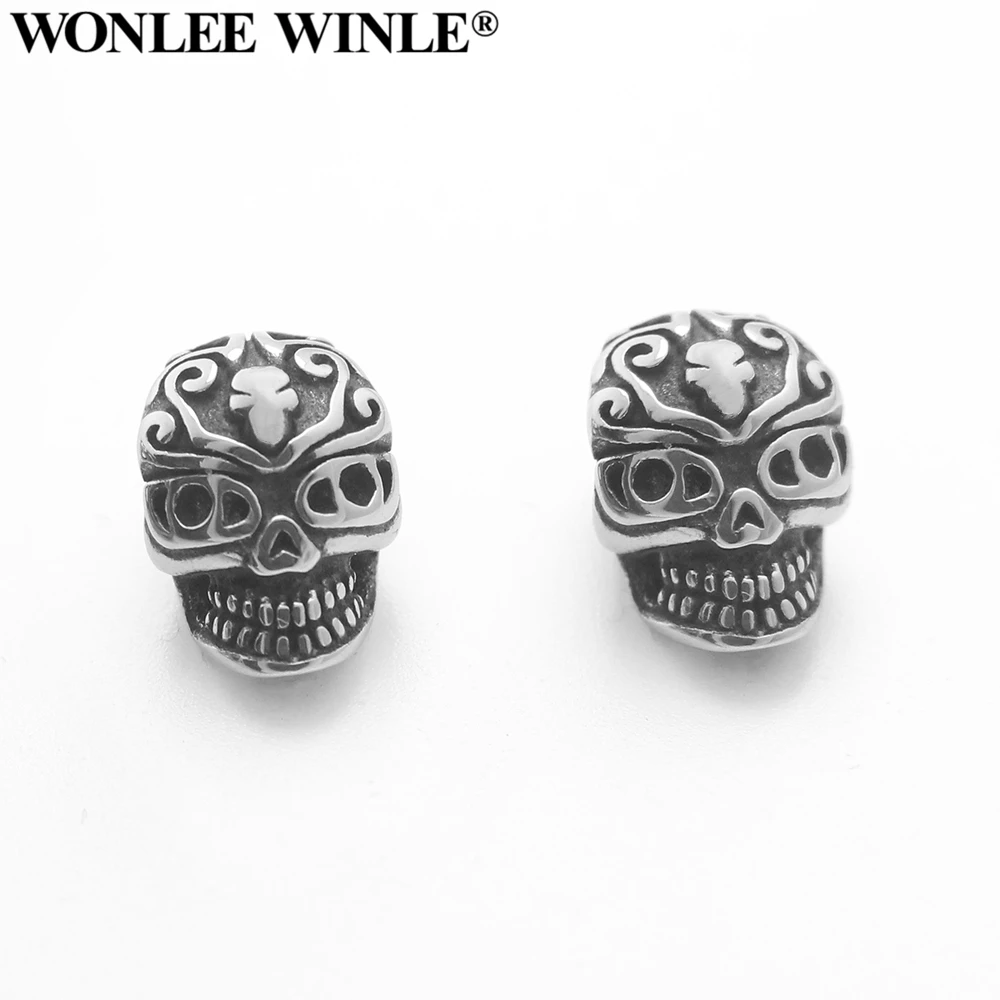 

Wonlee Winle Stainless Steel 4mm Hole Retro Skull Head Bead Charm For DIY Men&Women String Bracelet Jewelry