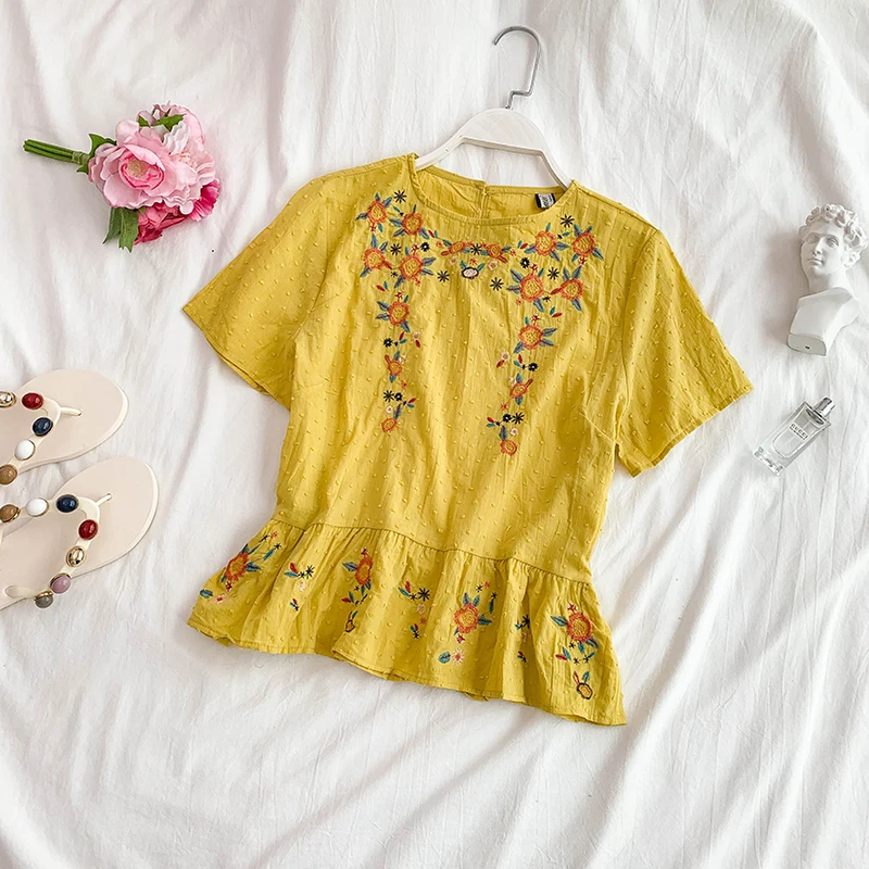 Women 2019 Summer floral embroidery Short Sleeve Blouse O-neck Female ruffles Thin Blouse Shirts
Women 2019 Summer floral embroidery Short Sleeve Blouse O-neck Female ruffles Thin Blouse Shirts