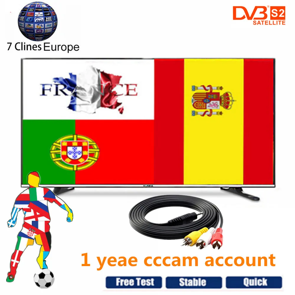 HD Europe 12 monyhs CCCam for FULL HD DVB-S2 satellite TV receiver support Spain Germany France Italy Chile 7 line cccam service