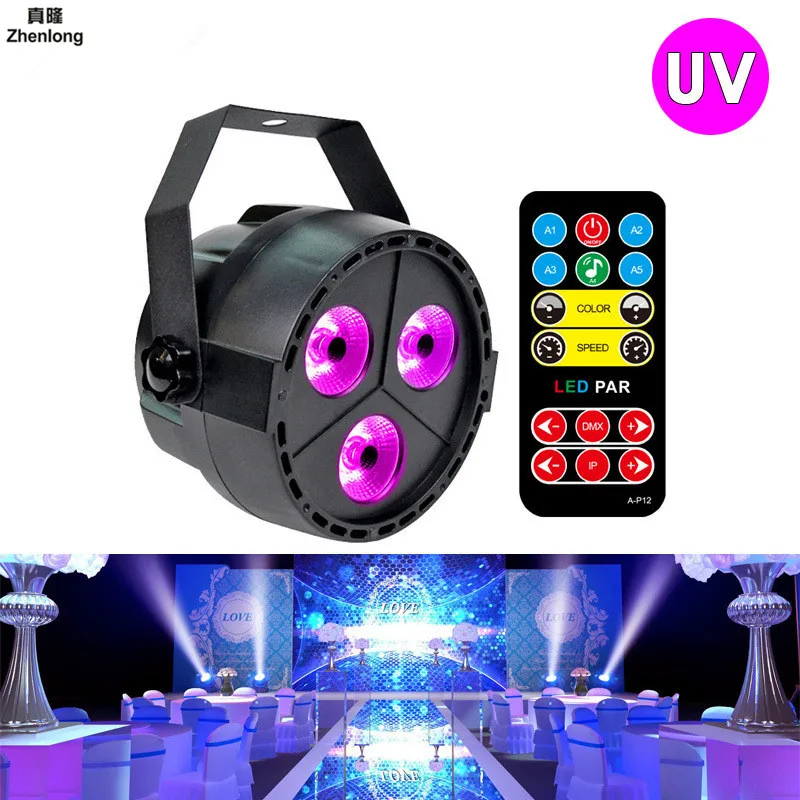 

12W UV LED Stage Light Sound Active 3 LEDs Auto DMX Ultraviolet Strobe Par Black Lights for Disco Light DJ Projector Party