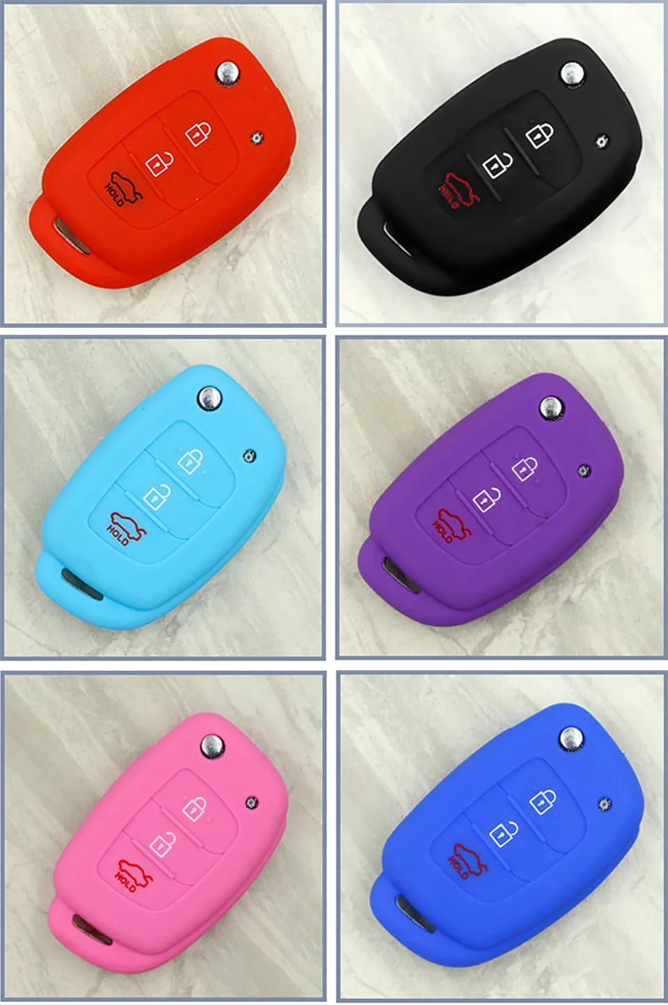 Cunymagos silicone car key fob Blank cover case skin set for Hyundai i20 ix35 solaris tucson 2017 accent santa fe smart remote accessories (10)