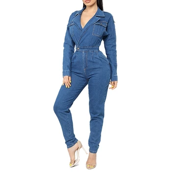 Blazer Collar Long Sleeves Bodycon Denim Jumpsuit Jeans Women Jumpsuit with Pocket
Blazer Collar Long Sleeves Bodycon Denim Jumpsuit Jeans Women Jumpsuit with Pocket
