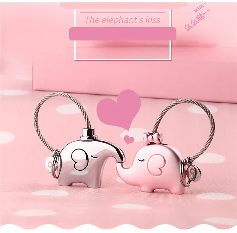Kissing Elephant Keychain Keyring For Lovers