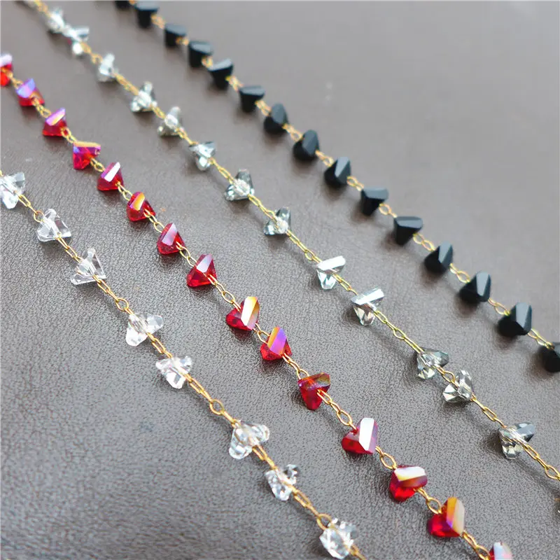 Фото new 6mm glass triangle beads handmade chains copper brass bronze earrings necklace jewelry DIY fingdings Wholesale 39.3"(1m)/lot |